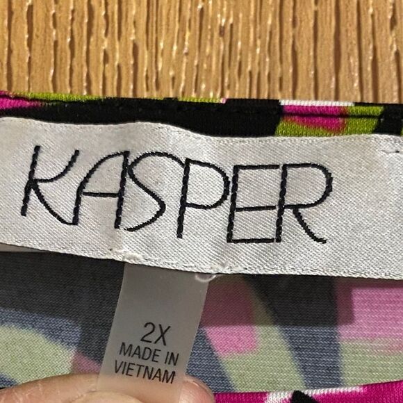 KASPER WOMEN’s VIBRANT MULTI TROPICAL LEAVES PRINT w/ 3/4 BELL SLEEVES TUNIC TOP - Picture 4 of 6